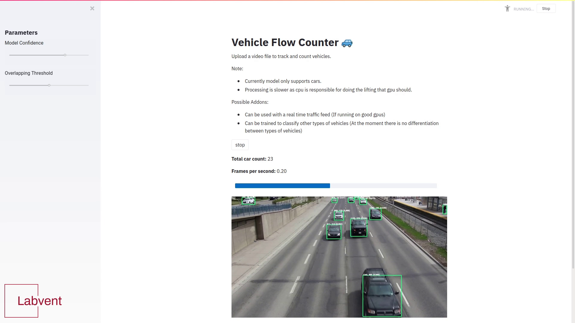 Vehicle flow counter detecting traffic